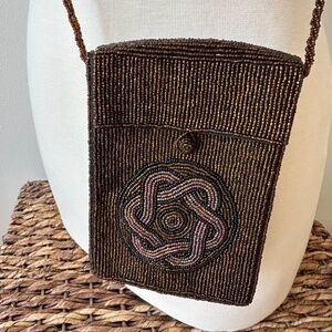 Labyrinth custom made beaded bag black cross body 7 x 5 inch